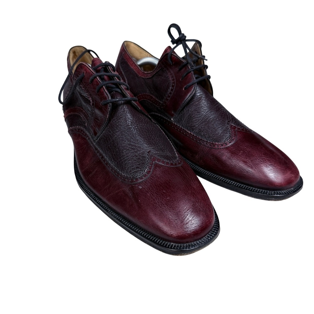 E.T. Wright Wingtip Oxfords Mens 11 B Burgundy Two Tone Leather Brogue Shoes